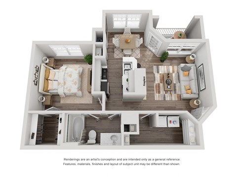 Floor plan for 1 bed, 1 bath, 838 sqft